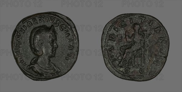 Sestertius (Coin) Portraying Empress Herennia Etruscilla, AD 249/251, Roman, minted in Rome, Roman Empire, Bronze, Diam. 3.1 cm, 18.16 g