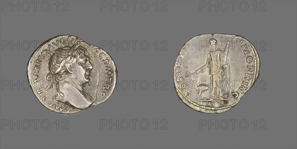 Denarius (Coin) Portraying Emperor Trajan, AD 98/117, Roman, minted in Rome, Roman Empire, Silver, Diam. 2 cm, 3.37 g