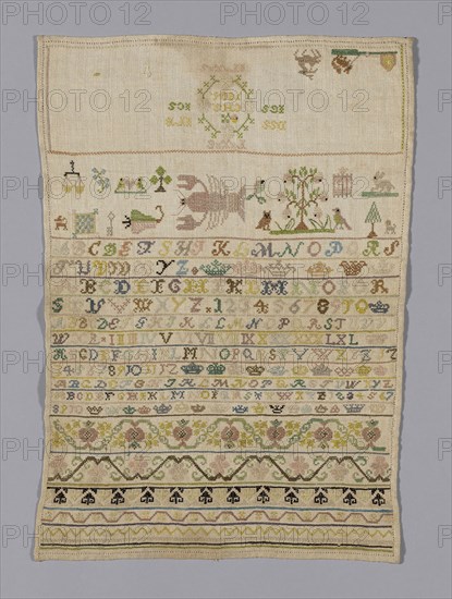 Sampler, 1806, Germany, Linen, plain weave, embroidered with silk, 33.1 x 45.8 cm (13 x 18 in.)