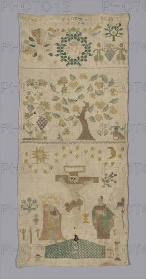 Sampler, 1778, Germany, Linen, plain weave, embroidered with silk, 52.1 x 22.8 cm (20 1/2 x 9 in.)