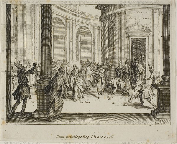 The Stoning of Jesus, from The New Testament, 1635, Jacques Callot (French, 1592-1635), published by Israël Henriet (French, 1590-1661), France, Etching on paper, 70 × 85 mm (plate), 72 × 89 mm (sheet)