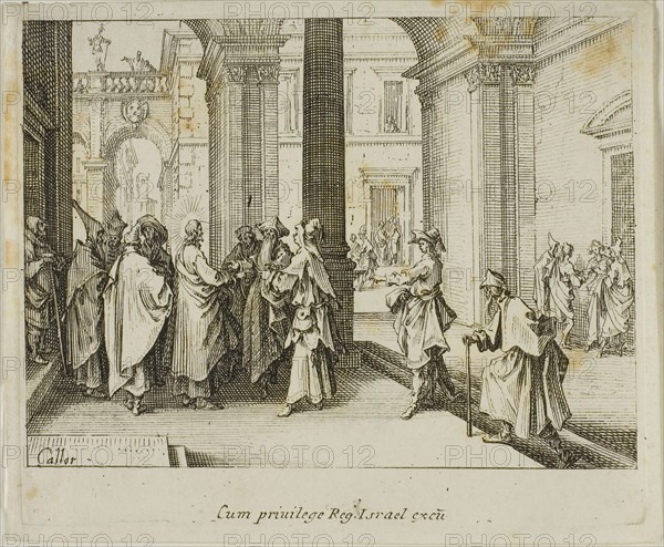 The Tribute to Caesar, from The New Testament, 1635, Jacques Callot (French, 1592-1635), published by Israël Henriet (French, 1590-1661), France, Etching on paper, 70 × 85 mm (plate), 73 × 89 mm (sheet)