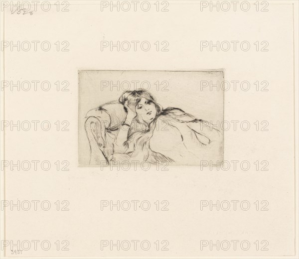 Young Woman at Rest, 1889, Berthe Morisot (French, 1841-1895), printed by Ernest Rouart (French, 1874-1942), France, Drypoint in black on ivory laid paper, 78 × 116 mm (image), 81 × 120 mm (plate), 199 × 228 mm (sheet)