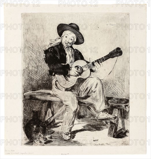 The Spanish Singer, 1861–62, Édouard Manet (French, 1832-1883), printed by Auguste Delâtre (French, 1822-1907), France, Etching, lavis and roulette in black on ivory China paper, 298 × 242 mm (image), 298 × 244 mm (plate), 340 × 320 mm (sheet)