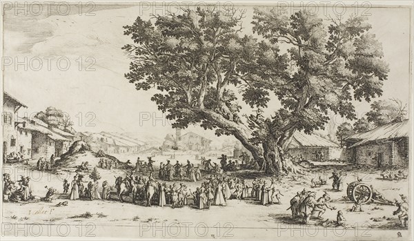 The Fair at Gondreville, 1624, Jacques Callot, French, 1592-1635, France, Etching in black on cream laid paper, 181 × 334 mm (plate), 190 × 333 mm (sheet)