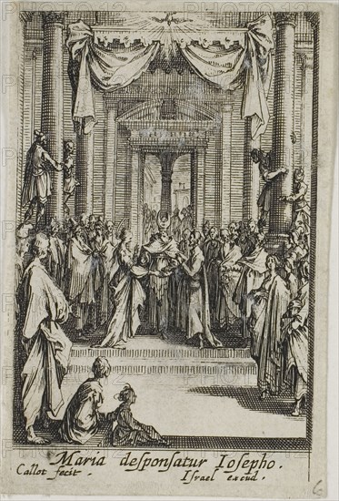 Mary Marries Joseph, from The Life of the Virgin, n.d., Jacques Callot, French, 1592-1635, France, Etching on paper, 63 × 43 mm (image), 68 × 44 mm (plate), 71 × 47 mm (sheet)