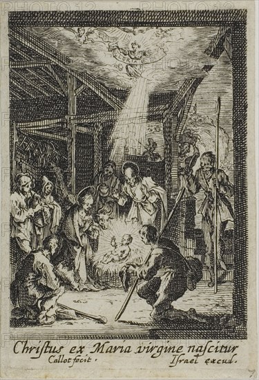 The Birth of Jesus, from The Life of the Virgin, n.d., Jacques Callot, French, 1592-1635, France, Etching on paper, 62 × 45 mm (image), 67.5 × 45.5 mm (plate), 70.5 × 49 mm (sheet)