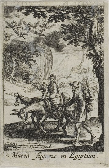 The Flight into Egypt, from The Life of the Virgin, n.d., Jacques Callot, French, 1592-1635, France, Etching on paper, 63 × 44 mm (image), 68 × 44.5 mm (plate), 71 × 47.5 mm (sheet)