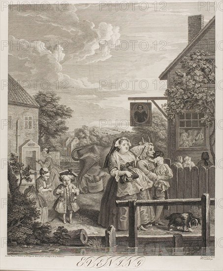Evening, plate three from The Four Times of the Day, May 1738, Bernard Baron (French, 1696-1762), after William Hogarth (English, 1697-1764), France, Etching and engraving in black on ivory laid paper, 453 × 374 mm (image), 485 × 405 mm (plate), 665 × 500 mm (sheet)