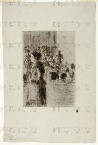 The Maid Shopping, 1888, Camille Pissarro, French, 1830-1903, France, Drypoint in black on ivory laid China paper, 195 × 132 mm (image), 200 × 138 mm (plate), 357 × 237 mm (sheet)