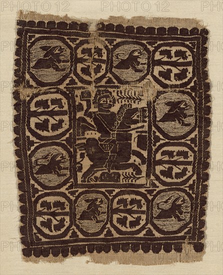 Fragment, Roman period (30 B.C.–641 A.D.), 4th/5th century, Coptic, Egypt, Egypt, Linen and wool, slit tapestry weave, 30.5 × 24.1 cm (12 × 9 1/2 in.)