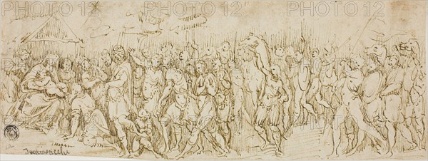 Adoration of the Magi, 1560/80, Possibly Lattanzio Gambara, Italian, c. 1530-1574, Italy, Pen and brown ink on cream laid paper, 100 x 267 mm (max.)