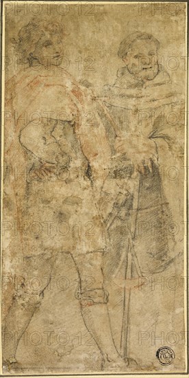 Saint Michael and San Giovanni Gualberto, late 16th century, After Andrea del Sarto, Italian, 1486-1530, Italy, Black and red chalk on tan laid paper, laid down on ivory laid paper, laid down on cream wove card, 204 x 101 mm, Porte St. Martin, c. 1867, Charles Soulier, French, 1840-1875, France, Albumen print, from the album "Paris et ses environs