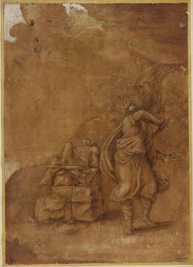 Sacrifice of Isaac, n.d., Follower of Lelio Orsi (Italian, 1508 or 1511–1587), or possibly after Giovanni Antonio da Pordenone (Italian, c. 1484-1539), Italy, Brush and brown ink and wash, heightened with lead white (partly oxidized), covered with shellac, on cream laid paper, laid down on card, 383 x 273 mm