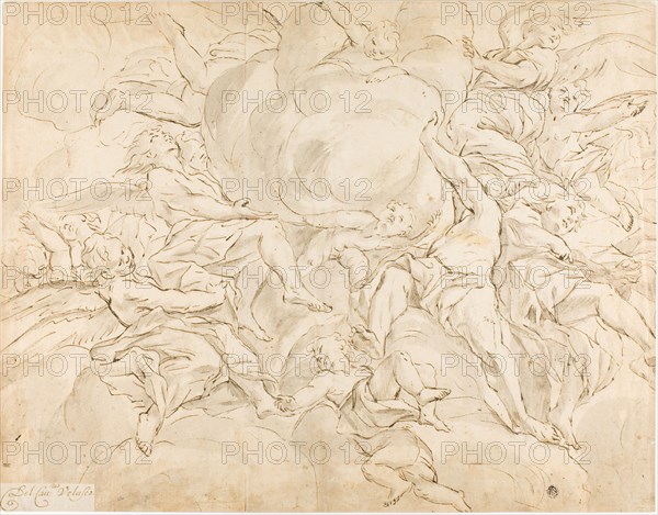 Glory of Angels, n.d., Giovanni Battista Beinaschi (Italian, 1636-1688), or Luis de Velasco (Spanish, died 1606), Italy, Pen and brown ink, with brush and brown wash, on cream laid paper, 420 x 535 mm