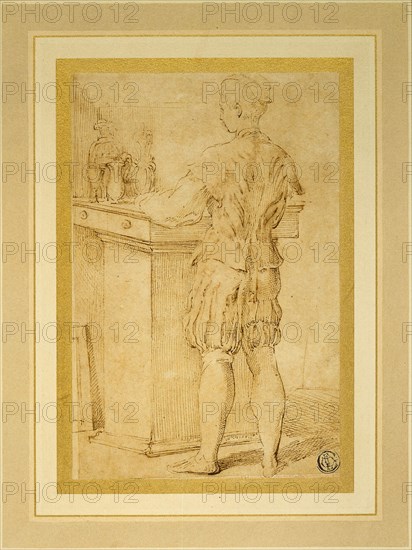Page Serving Wine or The Painter’s Apprentice, 1530/40, Francesco Mazzola, called Parmigianino, Italian, 1503-1540, Italy, Pen and brown ink on tan laid paper, laid down on cream board, 173 x 115 mm (max.)