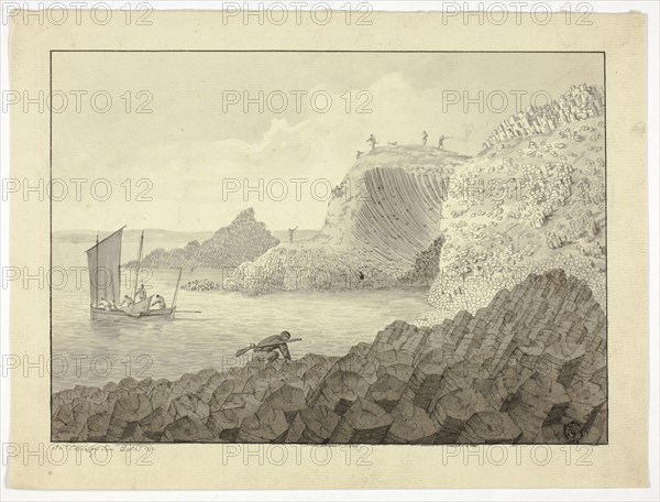 Giant’s Causeway, 1772, John Clevely, II, English, 1747-1786, England, Pen and black ink and brush and gray wash over traces of graphite, on cream laid paper, 219 × 291 mm