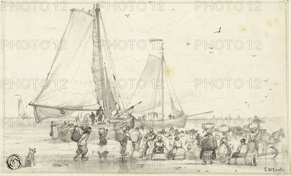 The Catch Coming In, n.d., Edward William Cooke, English, 1811-1880, England, Graphite on ivory wove paper, 108 × 179 mm