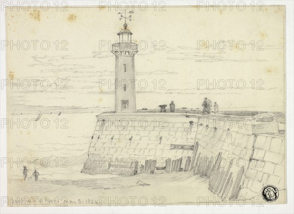 Dieppe, West Pier, May 6, 1854, Edward William Cooke, English, 1811-1880, England, Graphite on ivory wove paper, 120 × 167 mm