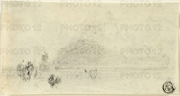 Sketch of Mont Saint Michel (recto), Buildings Beside Water (verso), c. 1818, John Sell Cotman, English, 1782-1842, England, Graphite (recto and verso) on ivory wove paper, 74 × 138 mm