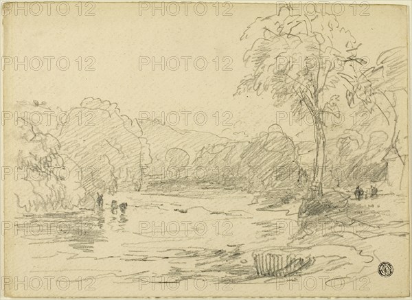 River Scene, n.d., Probably David Cox, the elder, English, 1783-1859, England, Graphite on buff wove paper, laid down on buff wove paper, 203 × 278 mm