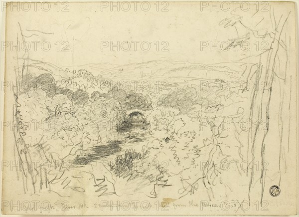 Pont Pwl Gwyn, River Usk, n.d., David Cox, the elder, English, 1783-1859, England, Graphite on buff wove paper, laid down on buff wove paper, 203 × 280 mm