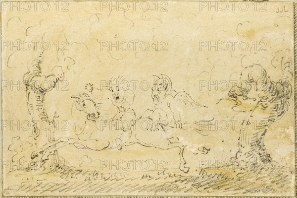 Comic Scene I, n.d., George Cruikshank, English, 1792-1878, England, Pen and ink on paper, 75 × 115 mm
