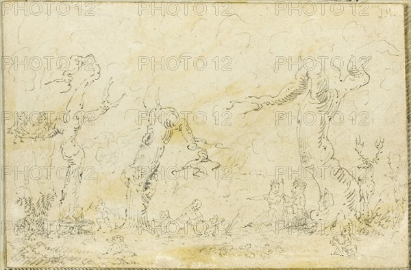 Comic Scene III, n.d., George Cruikshank, English, 1792-1878, England, Pen and ink on paper, 75 × 115 mm