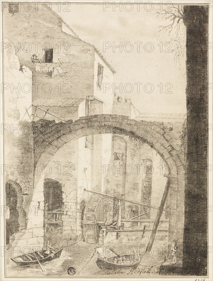 City Canal, 1778, George Hadfield, American, born England, c. 1767-1826, United States, Black chalk and crayon, on ivory laid paper, laid down on ivory laid paper, 319 x 240 mm