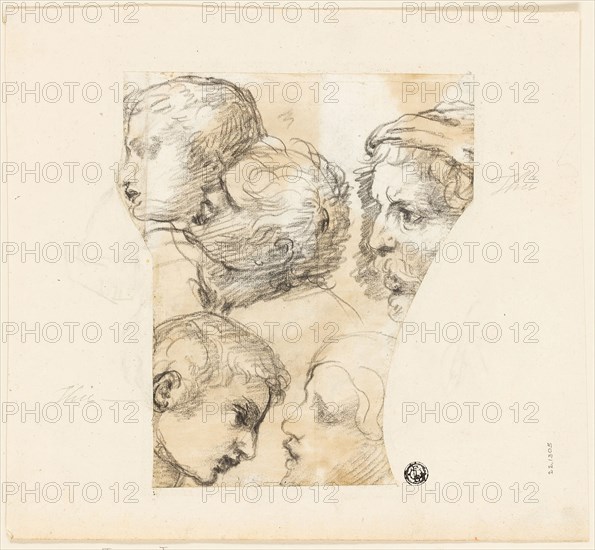 Sketches of Male Heads (recto), Two Old Women (verso), n.d., Thomas Patch (English, 1725-1782), or Inigo Jones (English, 1573-1652), England, Black chalk (recto and verso) on ivory laid paper, 179 × 154 mm