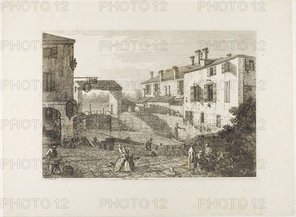 Le Porte Del Dolo, from Vedute, 1735/44, Canaletto, Italian, 1697-1768, Italy, Etching in black on ivory laid paper, 299 x 429 mm (image), 302 x 434 mm (plate), 431 x 586 mm (sheet)