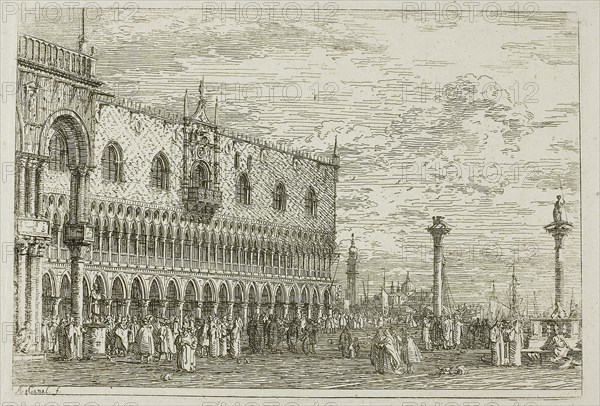 la Piera del Band V, from Vedute, 1735/44, Canaletto, Italian, 1697-1768, Italy, Etching in black on ivory laid paper, 140 x 209 mm (image), 144 x 210 mm (plate), 433 x 581 mm (sheet)