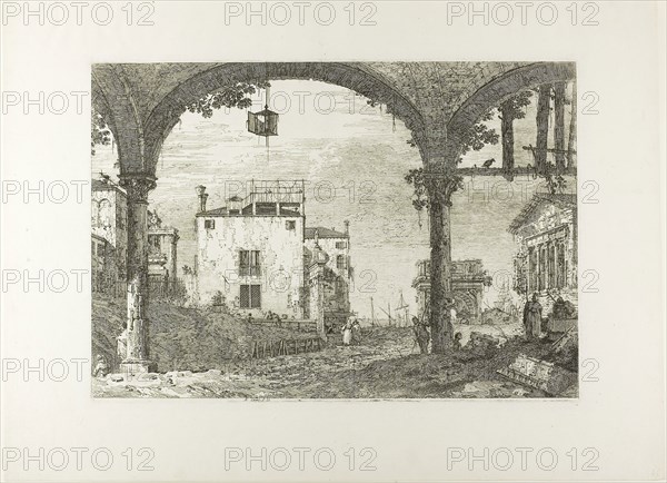 The Portico with the Lantern, from Vedute, 1735/44, Canaletto, Italian, 1697-1768, Italy, Etching in black on ivory laid paper, 300 x 434 mm (image), 304 x 436 mm (plate), 433 x 581 mm (sheet)