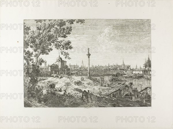 Imaginary View of Padua, from Vedute, 1735/44, Canaletto, Italian, 1697-1768, Italy, Etching in black on ivory laid paper, 295 x 432 mm (image), 300 x 434 mm (plate), 431 x 587 mm (sheet)