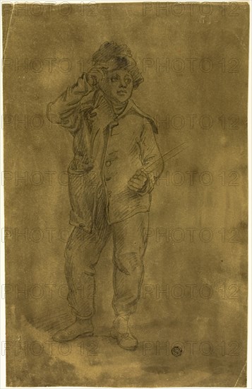 Standing Boy, c. 1794, John Downman, English, 1750-1824, England, Black chalk on brown tinted wove paper, 351 × 226 mm