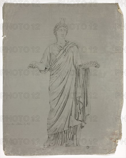 Antique Statue of Standing Goddess with Outstretched Arms, 1774, John Downman, English, 1750-1824, England, Black crayon on ivory laid paper prepared with a gray ground, 503 × 399 mm