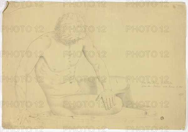 Statue of the Dying Gaul, 1775, John Downman, English, 1750-1824, England, Charcoal with stumping and black crayon on ivory laid paper prepared with a tan ground, 372 × 533 mm