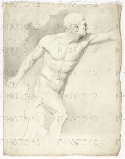 The Borghese Gladiator from the Statue in Rome, 1774, John Downman, English, 1750-1824, England, Charcoal with stumping and touches of black crayon on ivory laid paper, 503 × 388 mm