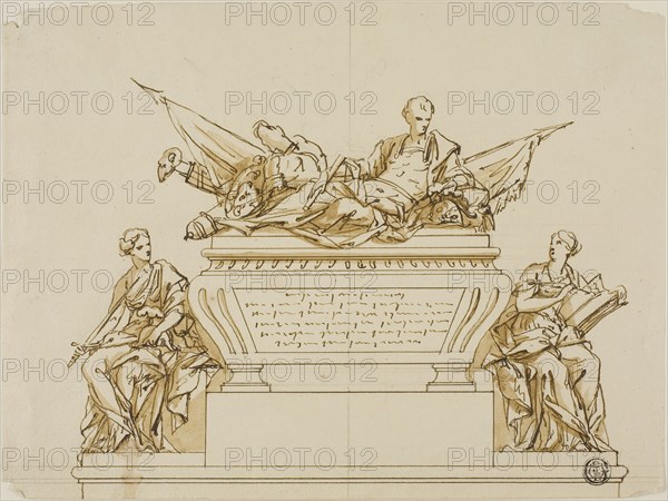 Unexecuted Design for the Monument to the First Duke of Marlborough, c. 1733, John Michael Rysbrack (Flemish, 1693-1770), or Richard Wilson (English, 1714-1782), Flanders, Pen and brown ink, with brush and brown wash, over graphite, on cream laid paper, 177 × 236 mm