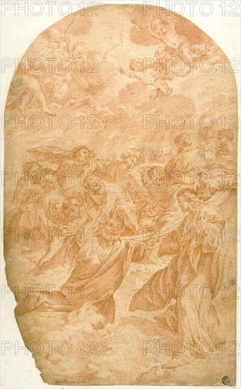 Christ Summoning Saint Peter to Walk on the Water, after 1627/28, After Giovanni Lanfranco, Italian, 1582-1647, Italy, Red chalk, over stylus underdrawing, on cream laid paper, laid down on cream laid paper, laid down on ivory wove paper, 447 x 274 mm