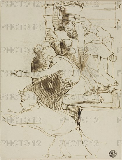 Sketch from the Escurial, n.d., Sir David Wilkie, Scottish, 1785–1841, Scotland, Pen and brown ink, with brush and brown wash, on cream card, laid down on cream wove paper, 218 x 166 mm