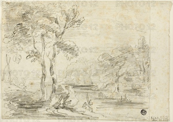 Arcadian Landscape, 1805, Possibly Sir George Howland Beaumont (English, 1753-1827), or Richard Wilson (English, 1714-1782), England, Black crayon on ivory wove paper, 208 × 298 mm