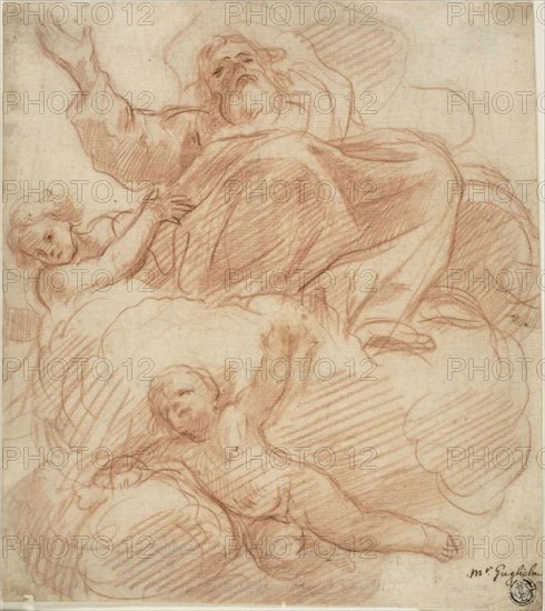 Study for God the Father, c. 1660, Guillaume Courtois, French, 1628-1679, France, Red chalk on ivory laid paper, 222 × 196 mm