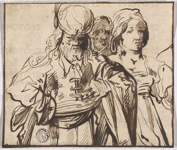 Three Half-Length Figures, 1622/72, Pieter Jansz., Dutch, 1602-1672, Netherlands, Pen and black iron gall ink on ivory laid paper, 103 x 121 mm