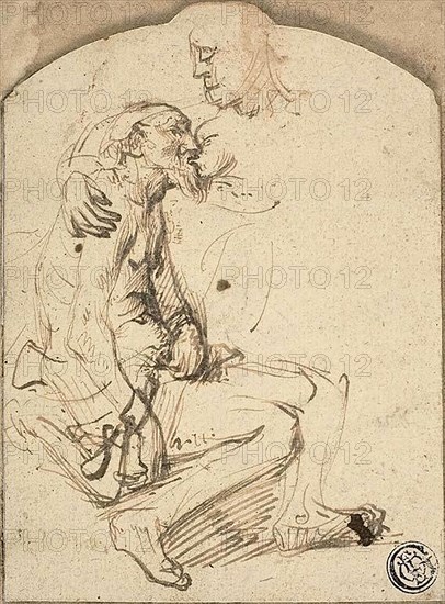 Cimon and Pero, c. 1635, Attributed to Govaert Flinck, Dutch, 1615-1660, Netherlands, Pen and brown ink on cream laid paper, 123 x 91 mm
