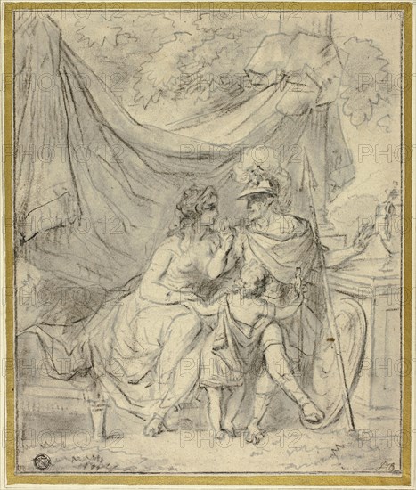 Mars and Venus, n.d., Jacob Toorenvliet, Dutch, 1635/36-1719, Holland, Black chalk with pen and gray ink and brush and gray wash, with touches of graphite, on buff laid paper, tipped onto cream laid paper, 286 x 240 mm