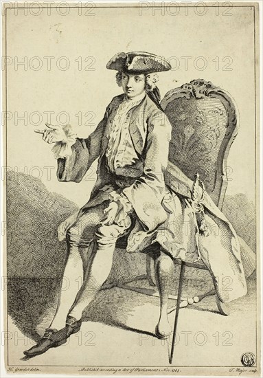 Young Seigneur Seated, 1745, Hubert François Gravelot, French, 1699-1773, France, Etching on paper, 245 × 171 mm (image), 255 × 176 mm (sheet)