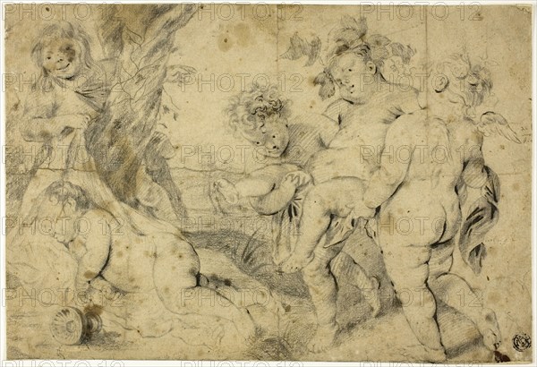 Young Bacchus and Companions, n.d., After Anthony van Dyck (Flemish, 1599-1641), or Hans Jordaens, I (Dutch, c. 1572-1630), or the school of Peter Paul Rubens (Flemish, 1577-1640), Flanders, Red chalk on ivory laid paper, laid down on board, 315 × 226 mm