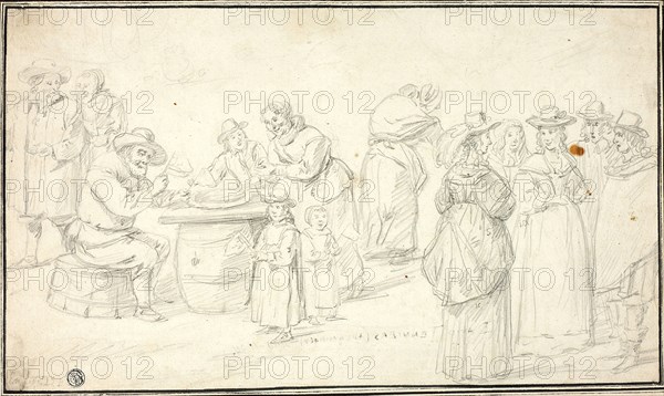 Study for Country Festival near Antwerp, c. 1646, David Teniers the Younger, Flemish, 1610-1690, Flanders, Graphite on ivory laid paper, tipped onto ivory laid paper, 210 × 361 mm