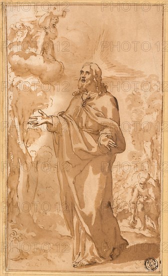 Christ in the Wilderness, n.d., Juan del Castillo (Spanish, 1584-1640), or Bartolomé Esteban Murillo (Spanish, 1618-1682), Spain, Pen and brown ink and brush and brown wash, with touches of black chalk, on ivory laid paper, laid down on cream laid card, 198 x 118 mm